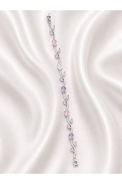 Valmont Pink Purple White Crystal Stone Ivy Leaf Model 19 cm Steel Women's Br...