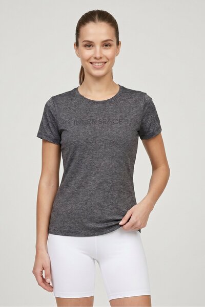 Anta Women Regular Fit Short Sleeve Training T-Shirt, Heather Grey