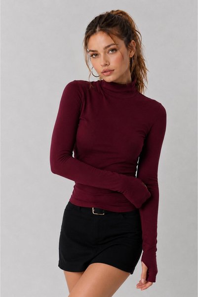 MODiSCHO Bluză și body de bază pentru femei, cu guler înalt, croială slim, ultra moale, elastică, din bumbac Lycra