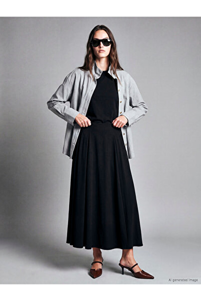 LC Waikiki Lcw modest black zippered flared skirt