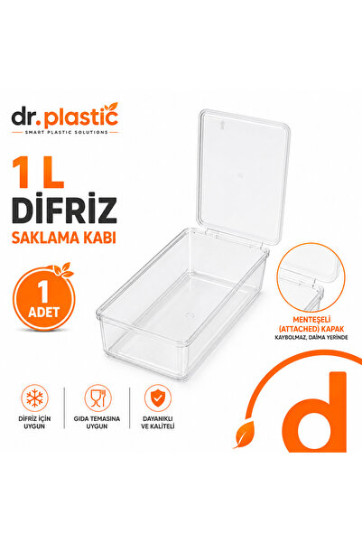 dr.plastic 1 L Kapaklı Difriz Saklama Kabı Şeffaf Gıda Saklama Kabı