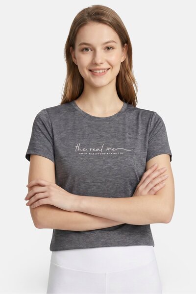Anta Women Sportswear Fit Short Sleeve Running T-Shirt, Heather Grey