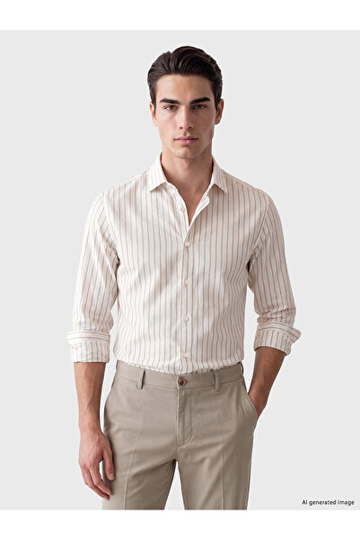 LC Waikiki Lcw Business Beige Slim Fit Striped Men's Shirt
