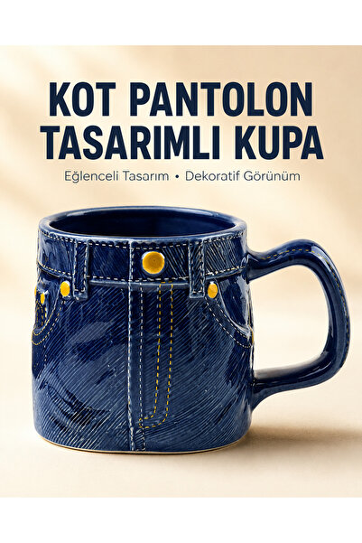 METTREND Kot Pantolon Tasarımlı Seramik Kupa Bardak Lacivert Dekoratif İlginç...