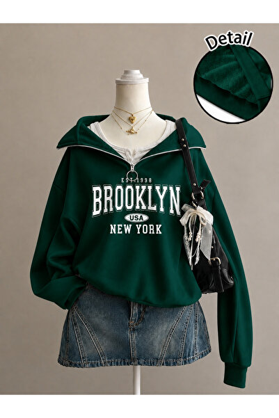 Revasser Unisex Erkek/Kadın BROOKLYN1998 Özel Baskılı Renkli Dik Yaka Yarım F...