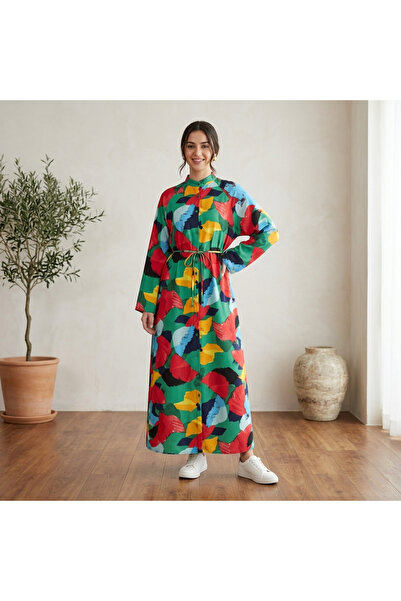 dorbe Women's Green Red Long sleeve Maxi Dress
