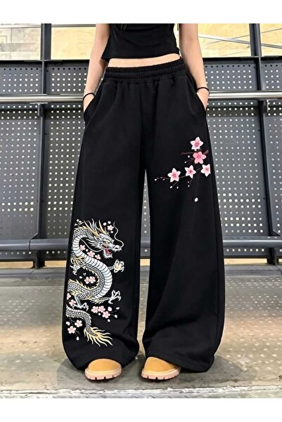 Toum Sakura Dragon Printed Oversize Baggy Unisex Sweatpants