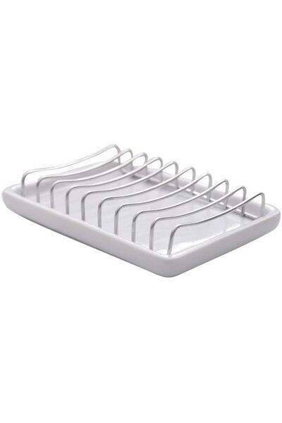 Morvena Picks Suport pentru săpun ceramică dublu strat – Oțel inoxidabil, aut...