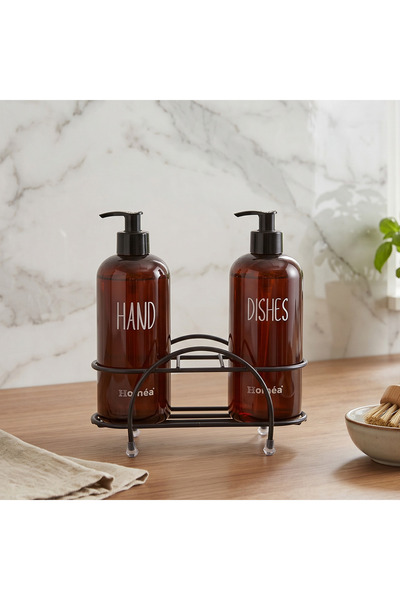 Homea 2'li Amber Sıvı Sabunluk Seti – Metal Tel Standlı Mutfak ve Banyo Düzenleyici