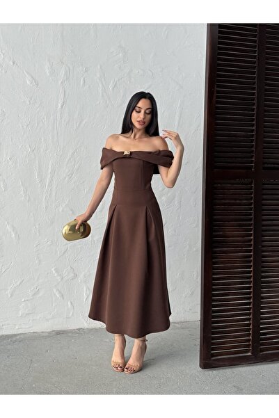 Clothes Fast Women's Brown - Brown Carmen Collar Off-The-Shoulder Drape Detai...