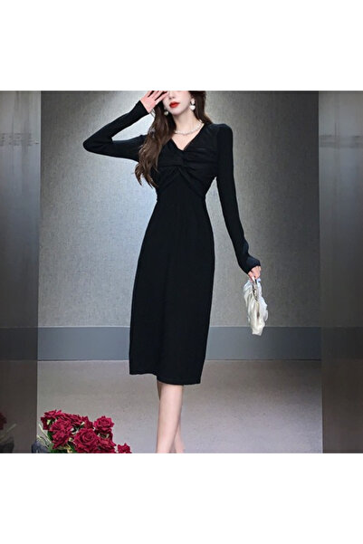 dorbe Women's Black Long sleeve Midi Dress