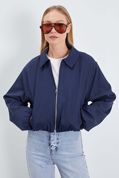 Fulla Moda Fermuarlı Polo Yaka Bomber Ceket