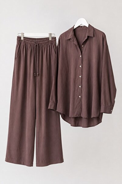 Raneel Kazançlı Alışveriş Pantaloni de damă cu buzunare și cămașă, cu talie e...