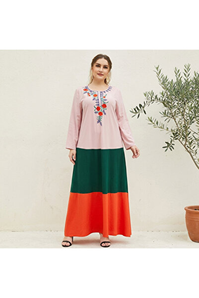 dorbe Women's Pink Embroidered Long sleeve Maxi Dress