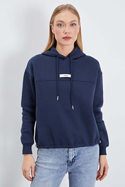 Fulla Moda 3 İplik Active Printed Oversize Sweatshirt with Hood and Stopper