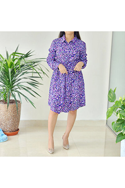 dorbe Women's Purple Floral Long sleeve Midi Dress