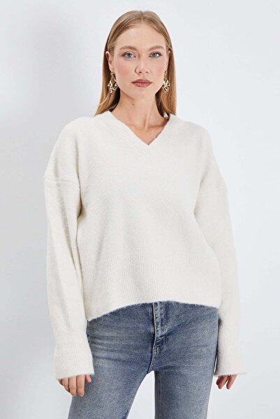 Fulla Moda Basic V-Neck Oversize Knitwear Sweater