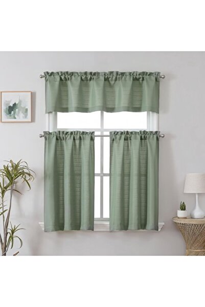 Morvena Picks Set perdele de bucătărie din 3 bucăți 75x36cm + 76x114cm verde ...