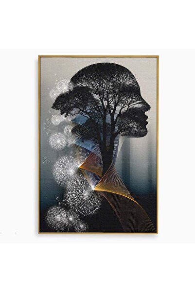 Luxcanva Tablou Canvas Silhouette Arborescenta 70x100 cm cu Rama Auriu Silhou...