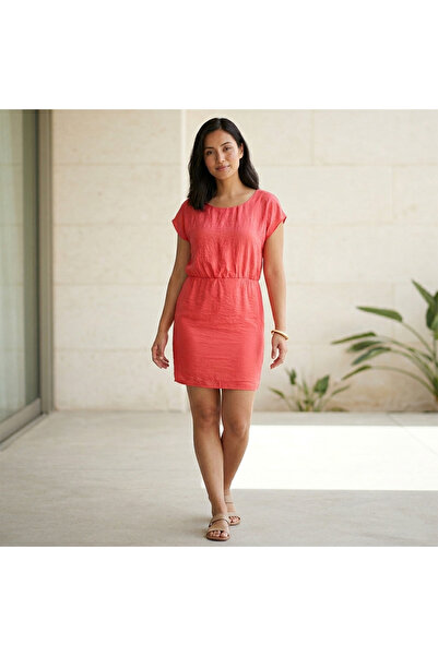 dorbe Women's Rose Red Round neck Short sleeve Mini Dress