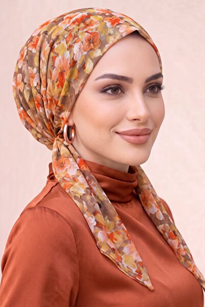 hadiora Floral Patterned Practical Ready-To-Wear Scarf Bonnet