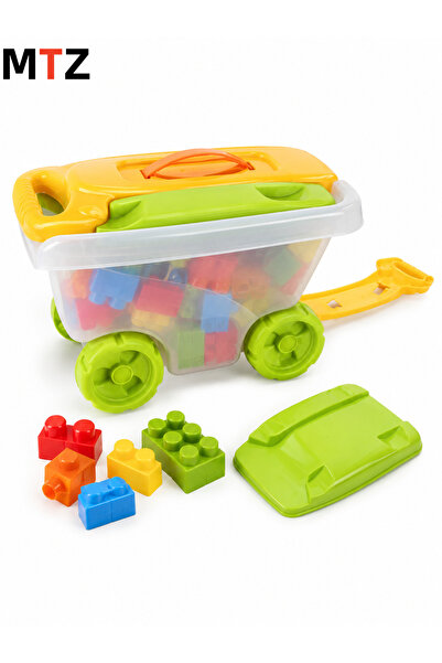 mtz 55-Piece Kids Building Blocks Set with Wheeled Storage Trolley, Pull Hand...