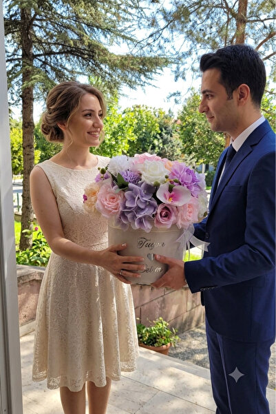 FilizKonuk Kişiye Özel İsimli Kadife Kutuda Çiçek – Lila & Pudra Lüks Söz, Ni...