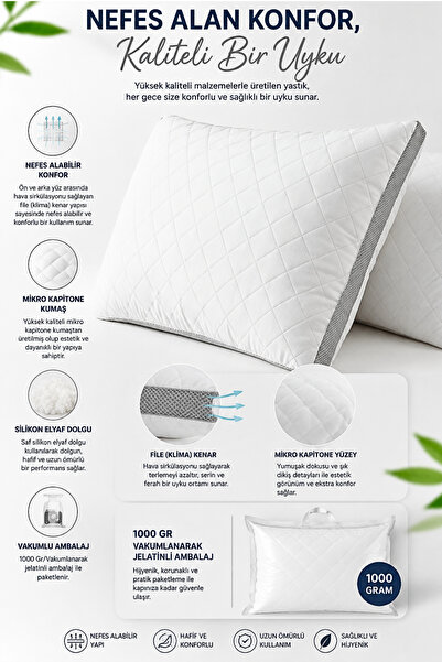 MixCotten Home Klimalı Silikon Yastık Fileli Hava Kanallı - Mikrofiber Kapito...