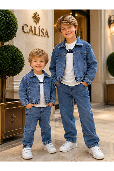 CALİSA Boy's Denim Suit 3-Piece Denim Jacket T-Shirt Trousers Combination |  ...