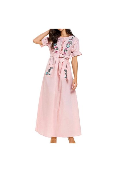 dorbe Women's Pink Floral Short sleeve Maxi Dress