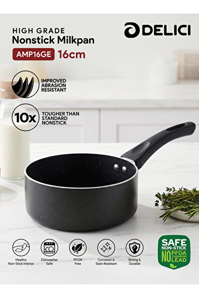 DELICI Milk Pan 16CM AMP16GE Aluminium Granite Non-Stick PFOA Free Glass Lid ...