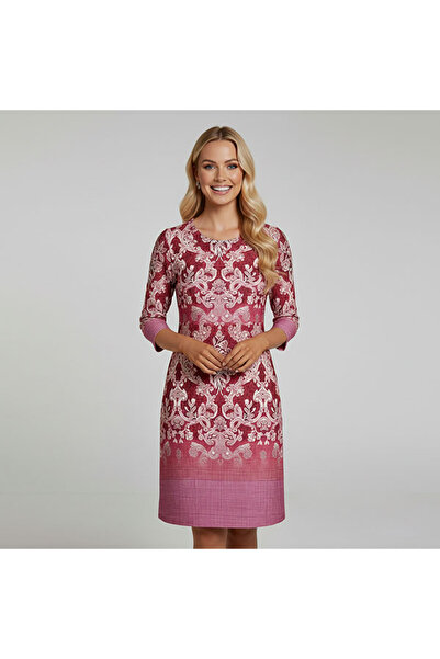 dorbe Women's Red Floral V-neck Long sleeve Midi Dress