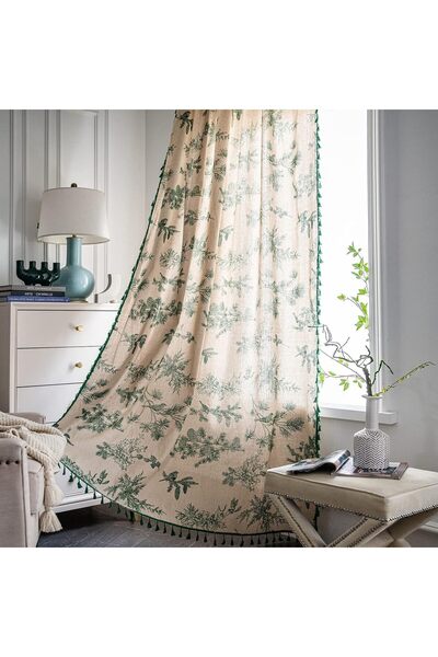 Morvena Picks Perdele boho cu ciucuri, perdele semi-oscuritate verde boeme, l...