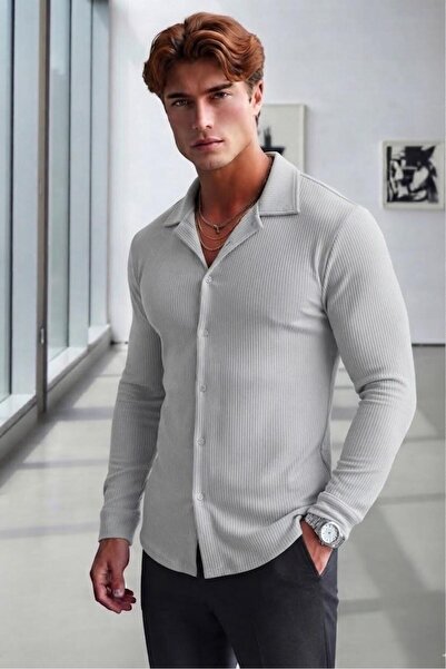 CAST COLLECTİON Men's Nardo Ribbed Ottoman Fabric Long Sleeve Shirt