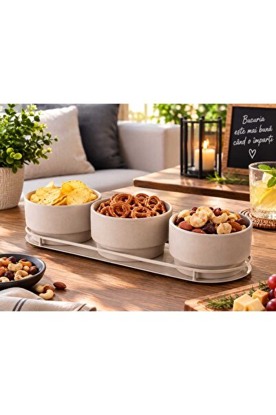 CROFTON Serving set with 3 bowls and stand