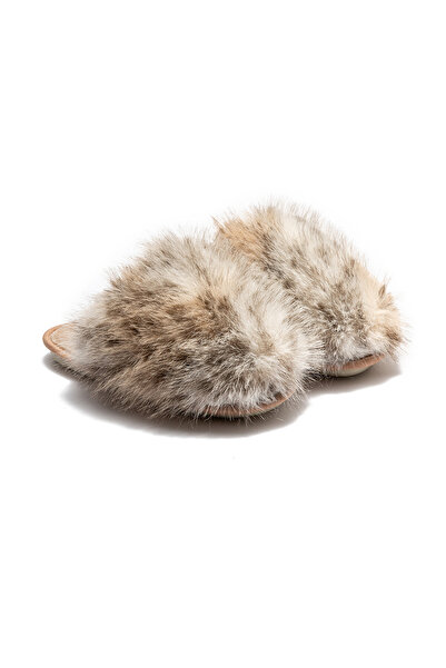 Twigy Leopard Peluş Kadın Ev Terliği Beyaz 37/41