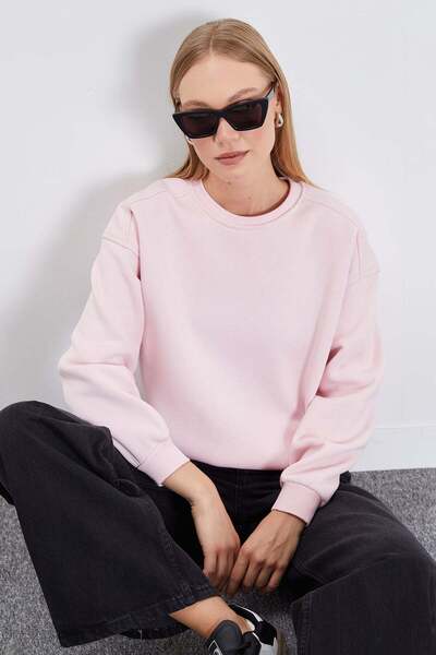 Fulla Moda 3 Yarn Basic Crew Neck Oversize Sweatshirt