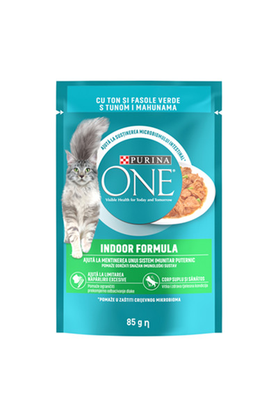 Purina One Hrană umedă pentru pisici de interior, Mini fileuri cu ton și faso...