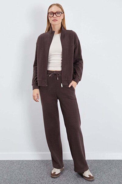 Fulla Moda Zippered Stand Collar Ribbed 2-Piece Set