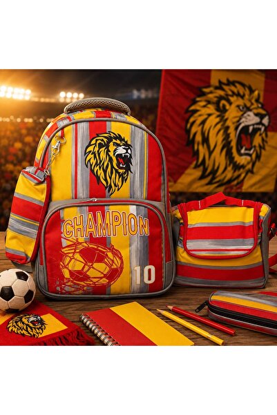 YDNE Galatasaray Taraftar Aslan Baskılı 3 Gözlü İlkokul Çantası , Beslenme Ça...