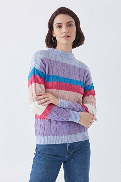Fulla Moda Knitted Patterned Striped Sweater