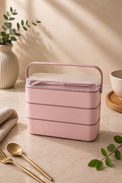 Raneel Kazançlı Alışveriş 3-Piece Feeding Bowl with Spoon and Fork, Pink