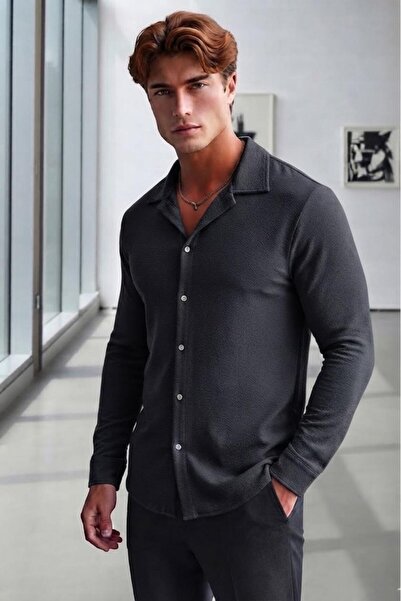 NO 601 Men's Anthracite Crepe Fabric Oversize Cut Shirt