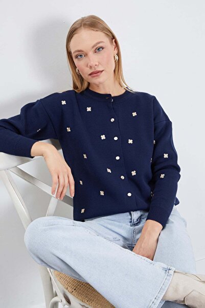 Fulla Moda Cardigan tricotat cu nasturi cu broderie florală