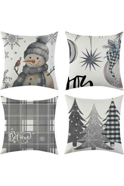 OtherMax Huse pentru perne de Crăciun din in, set 4 bucăți, 50x50 cm, decorat...