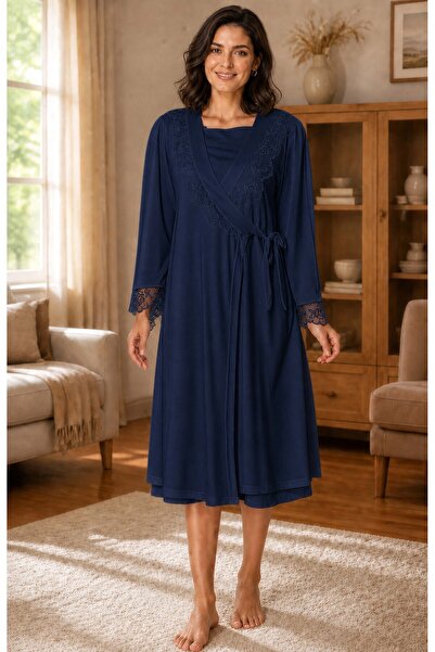 ByLohusa Elegant Lace Detailed Maternity and Pregnancy Dressing Gown Effortt ...