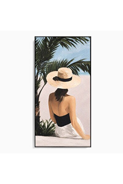 Luxcanva Tablou Canvas Femeie La Plaja 70x140 cm cu Rama Negru Femeie Plaja P...