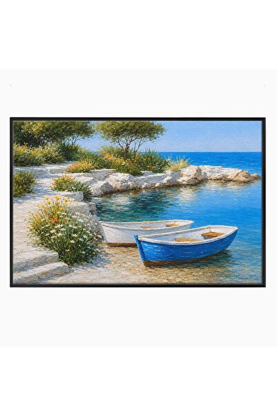 Luxcanva Tablou Canvas Barci La Tarm 60x40 cm cu Rama Negru Mare Barci Peisaj