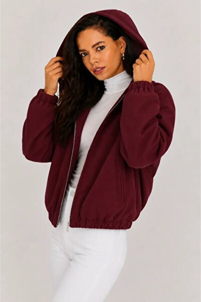 Cool & Sexy Women's Hooded Zippered Cashmere Coat with Elastic Waist and Slee...