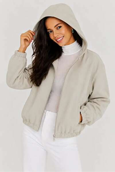 Cool & Sexy Women's Hooded Zippered Cashmere Coat with Elastic Waist and Slee...